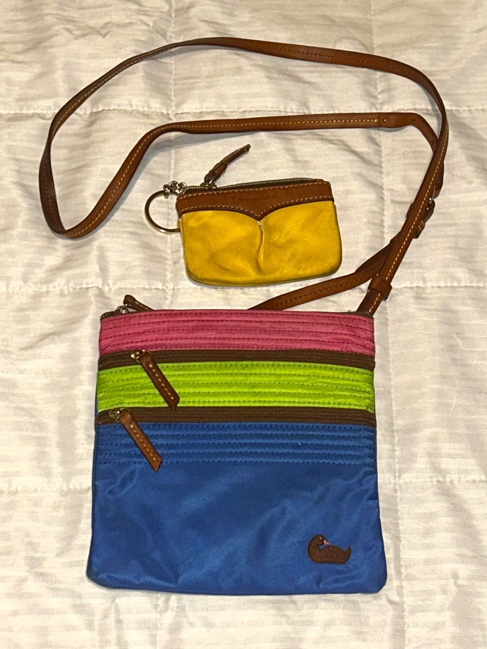Dooney & Bourke Triple Zip Crossbody Bag With leather Strap / Coin Purse